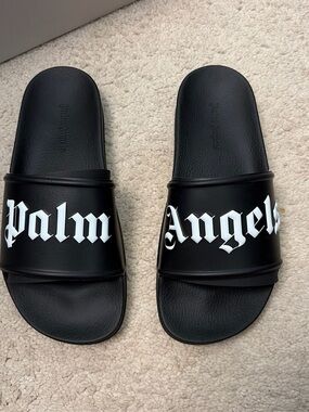 Palm Angels Black and White Logo Slide Sandals